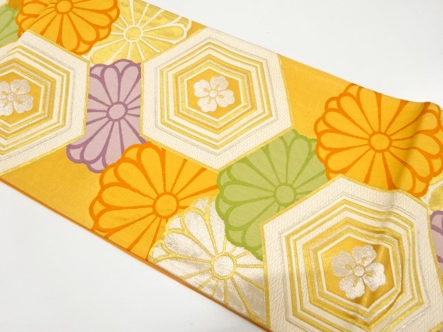 JAPANESE KIMONO / ANTIQUE FUKURO OBI / WOVEN CHRYSANTHEMUM / FLOWER TO